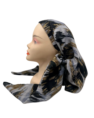 Cherie SP273BK Black Metallic Design Pre-Tied Open Back Bandanna myselflingerie.com